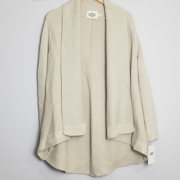 UGG Shawl Collar Ribbed Cardigan Cream Heather - Picture 2 of 8